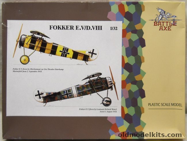 Battle Axe 1/32 Fokker D-VIII / E.V Flying Razor - Oberleutnant zur Zee Theodor Osterkamp Marinefeld Jasta 2 Sept 1918 / Leutnant Richard Wenzl Jasta 6 August 1918 - (DVIII / EV), 32BA03 plastic model kit